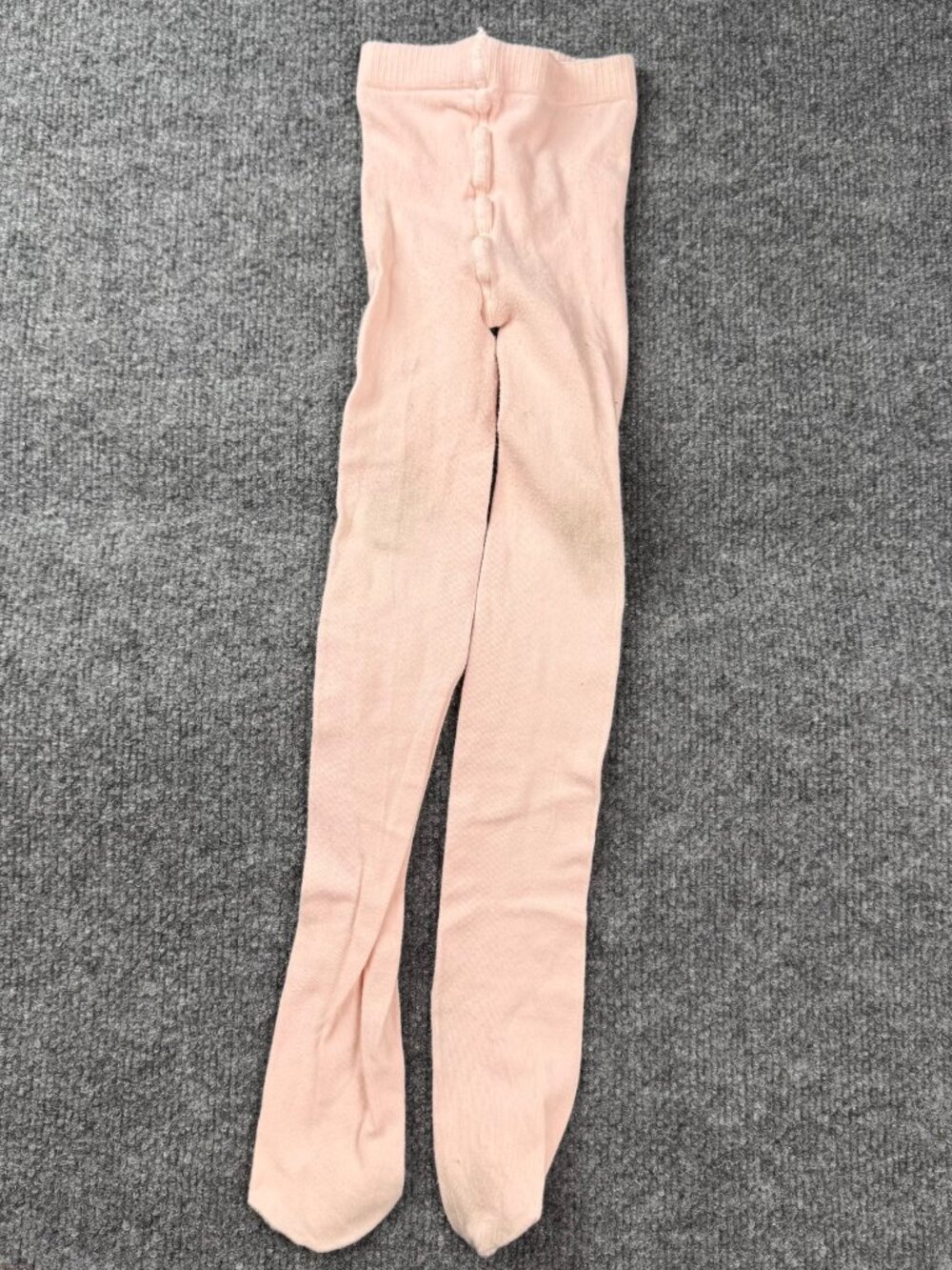 h&m girls pink knit footed tights size 6x/7 knee and foot stains